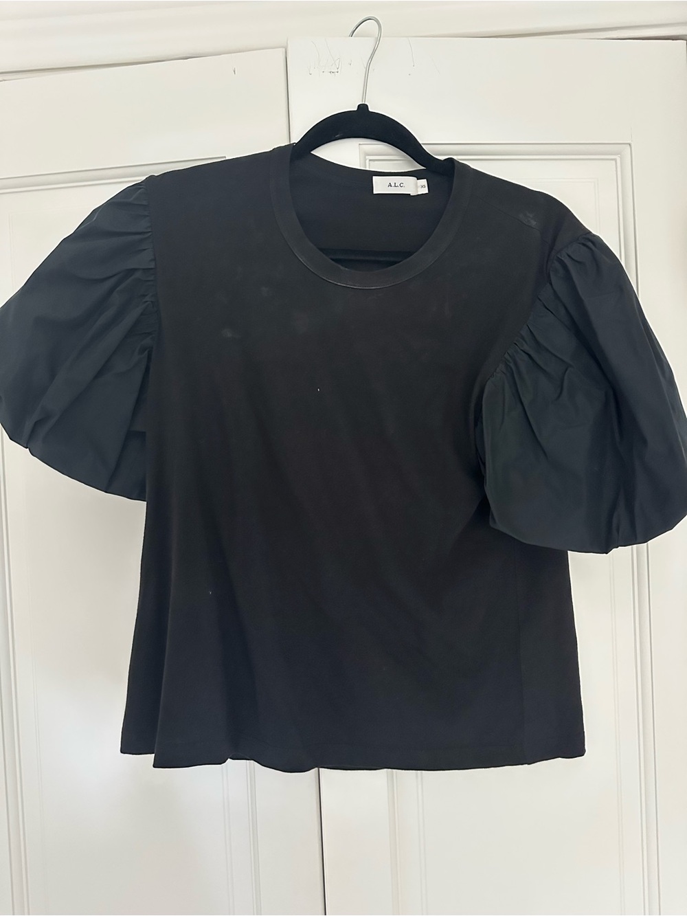 A.L.C. Black Puff-Sleeve Cotton Tee